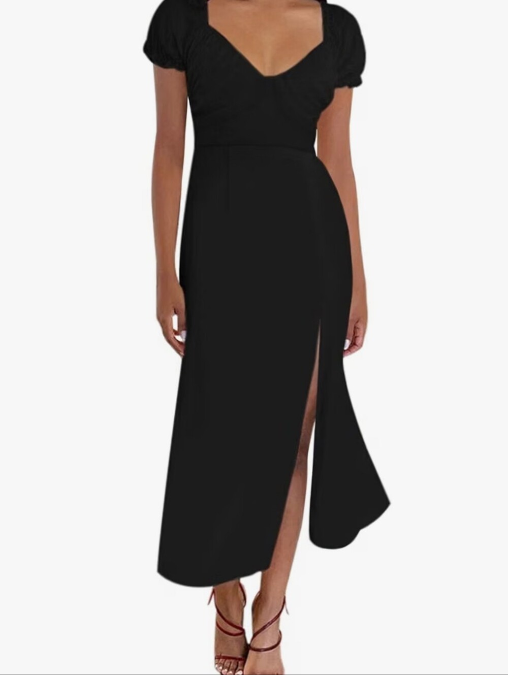 Navy Puff-Sleeve Midi Dress - Women
